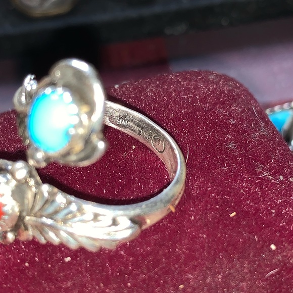 Native American Navajo turquoise and red coral - Picture 8 of 10